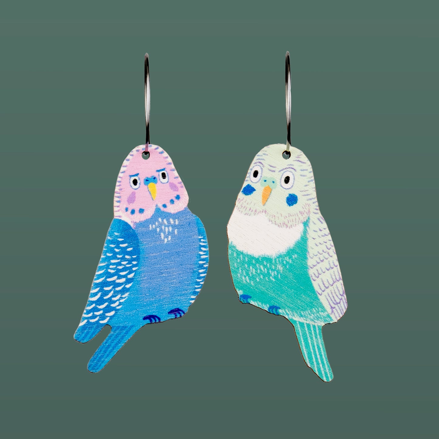 Budgie Couple M Pink&Mint earrings