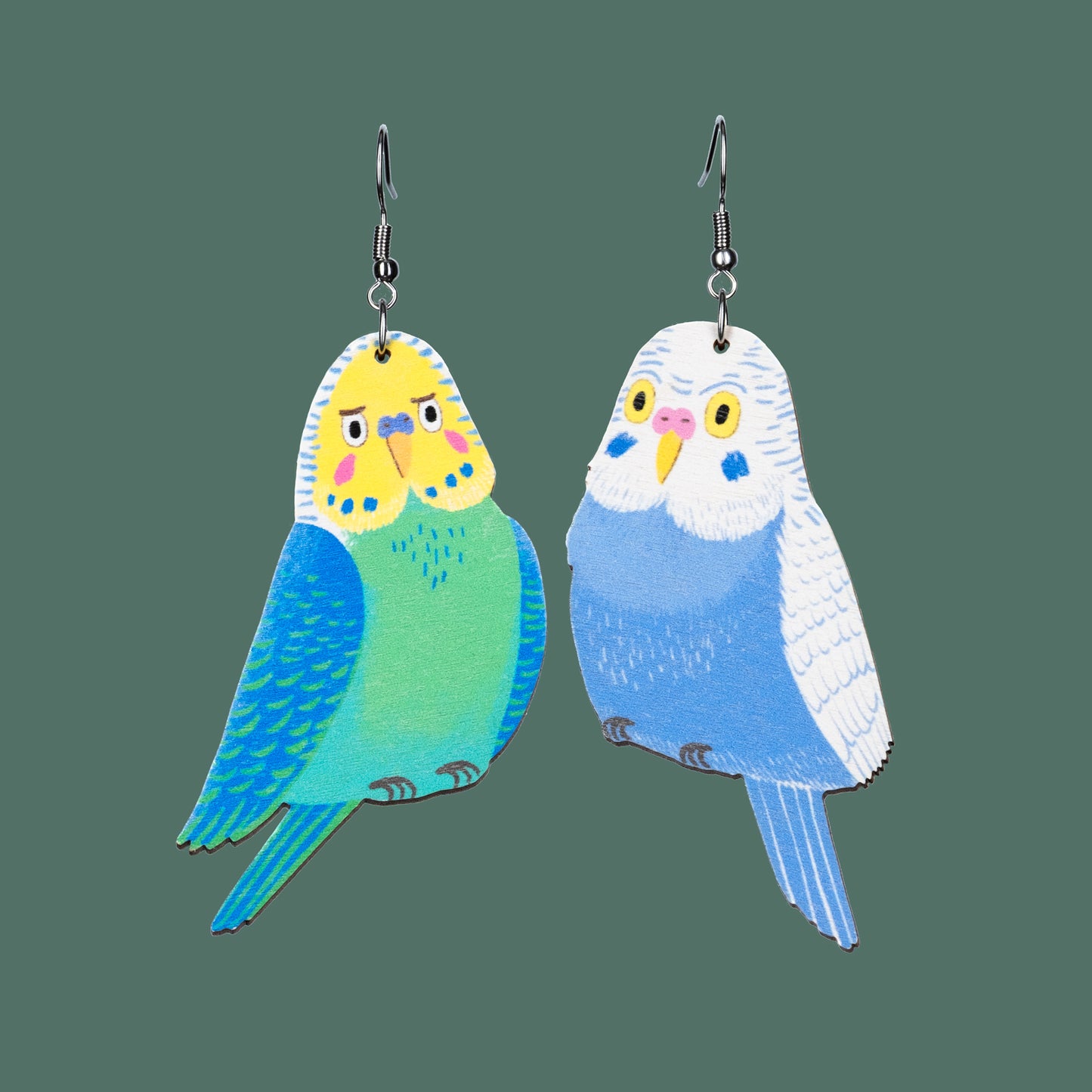 Budgie Couple L Blue&Green earrings