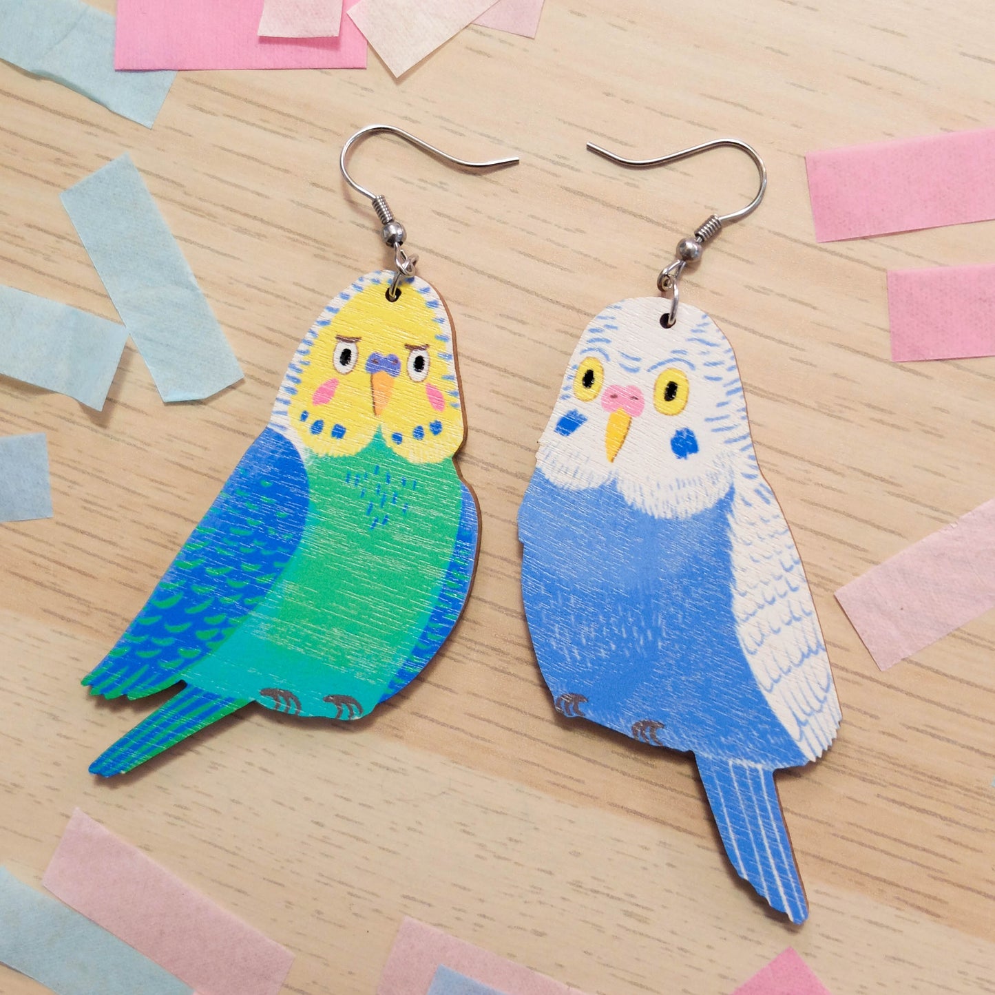 Budgie Couple L Blue&Green earrings