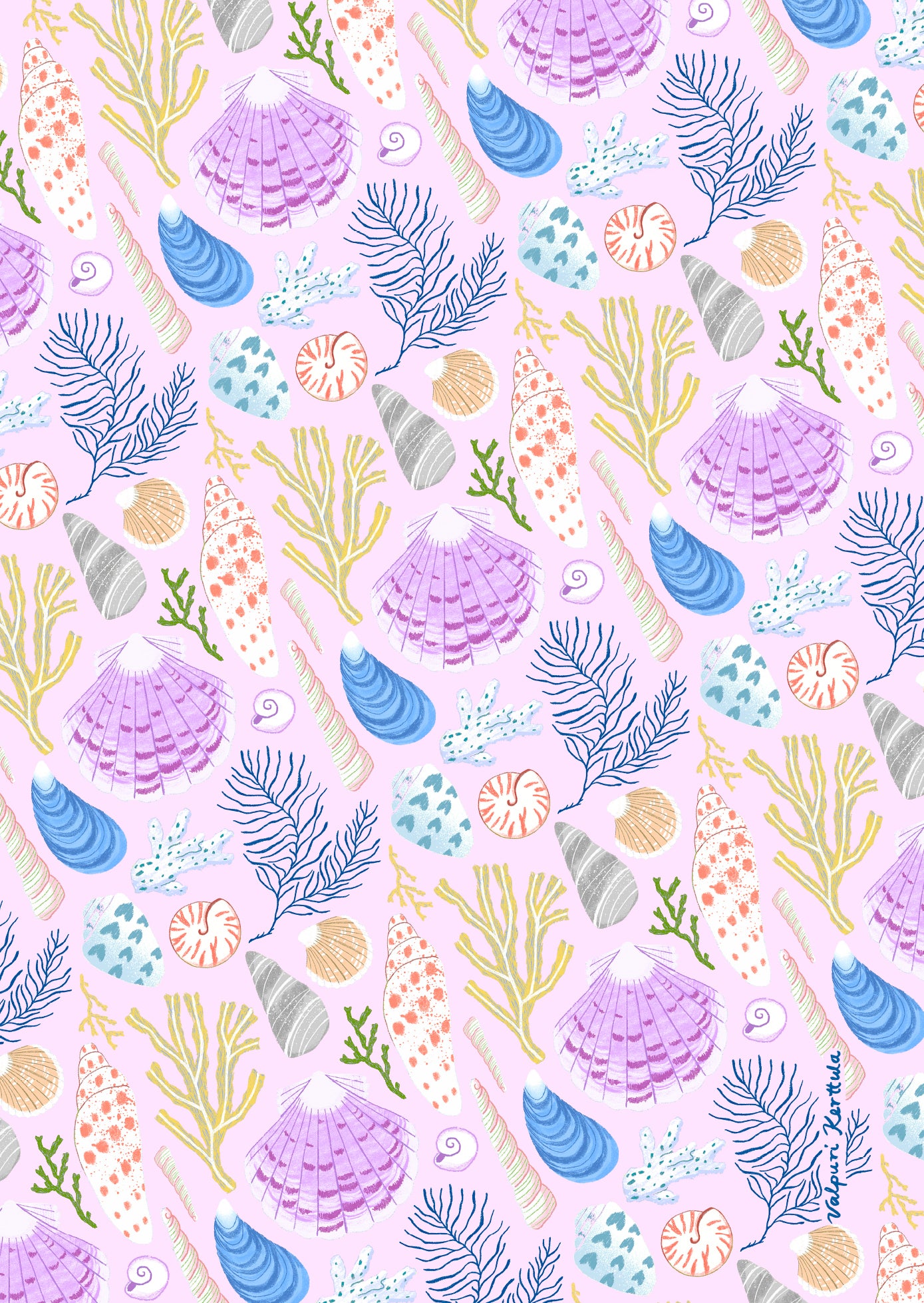 Seashells Pink kitchen towel