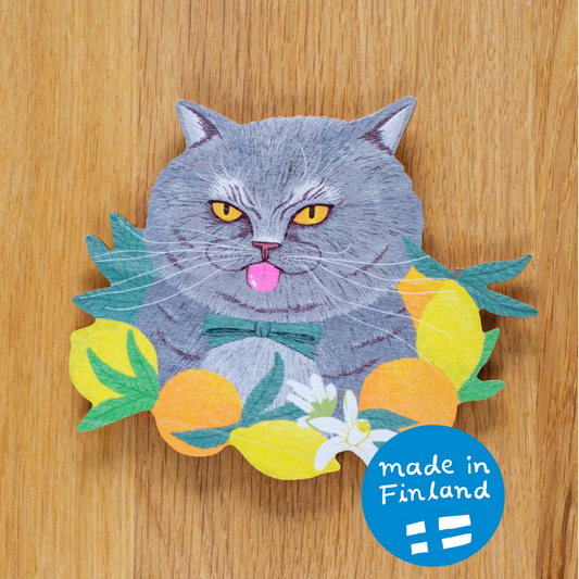 Lemon Cat XS wooden wall piece