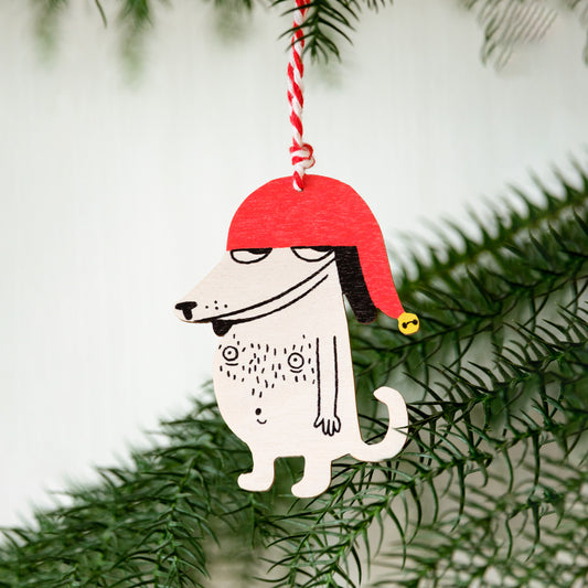 Sneaky Dog wooden christmas ornament