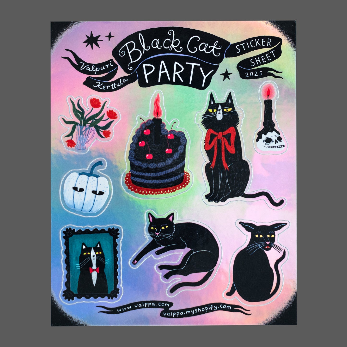 Black Cat Party sticker sheet