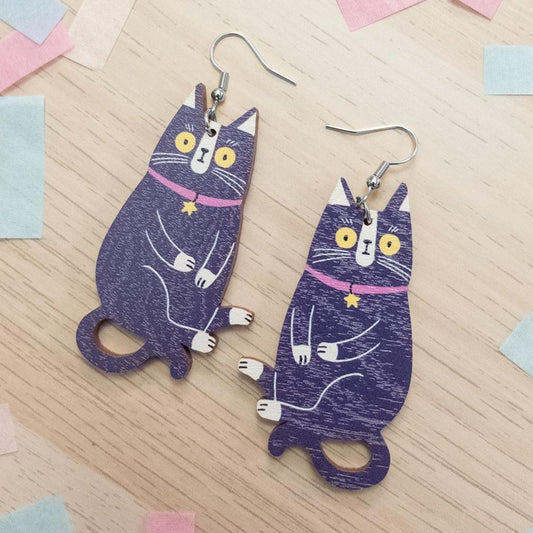 Spaced Cat Purple earrings